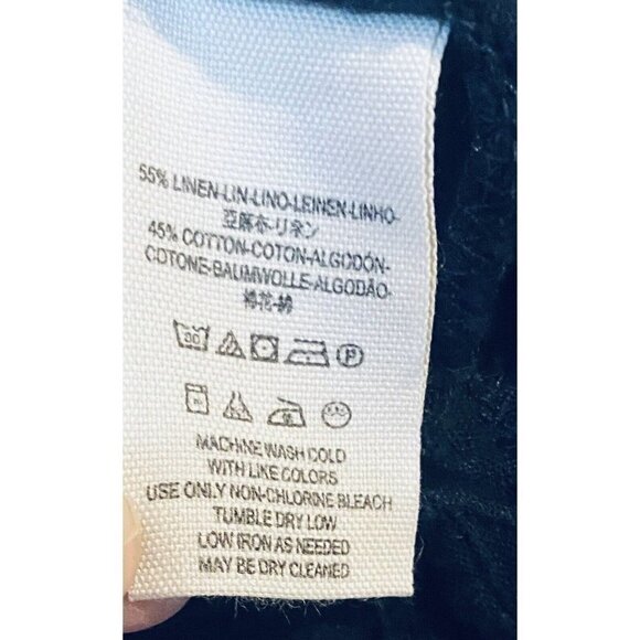 Free People Top Womens Small V Neck Long Sleeve Button Cuff Linen Cotton Blue - Picture 5 of 7